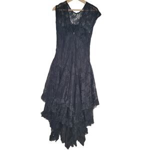 Vintage 80s-90s Black Lace Dress Fredericks Hollywood Handkerchief Goth Prom